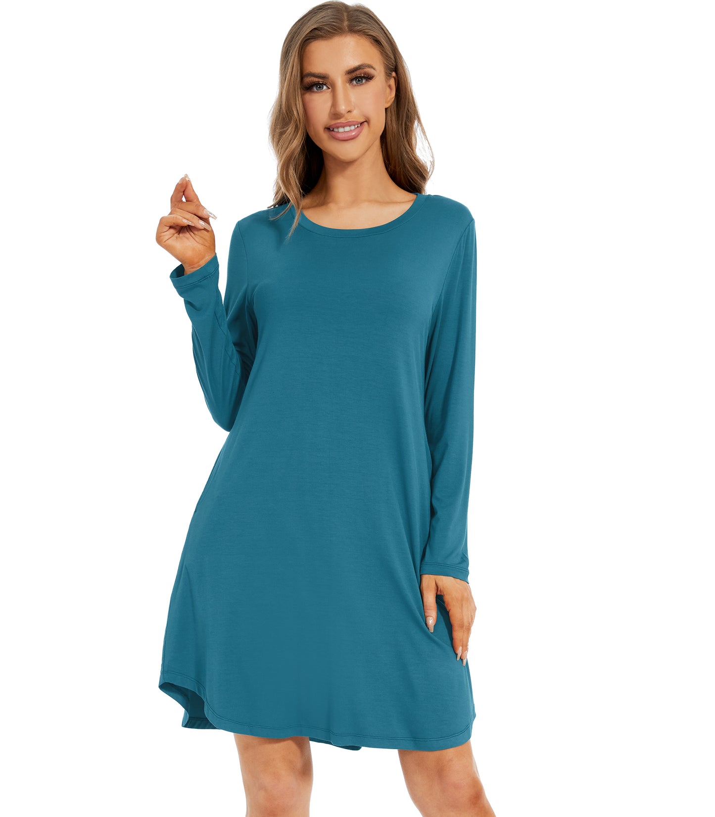 WiWi Scoop Neck Bamboo Nightgowns for Women Soft Long Sleeve Sleepwear