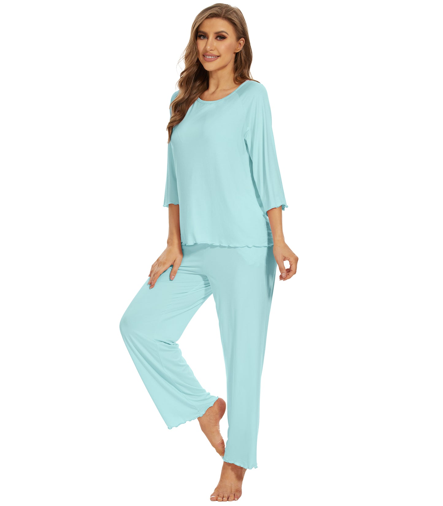 WiWi Bamboo Pajamas for Women Soft 3/4 Sleeve Sleepwear Casual Pj Set