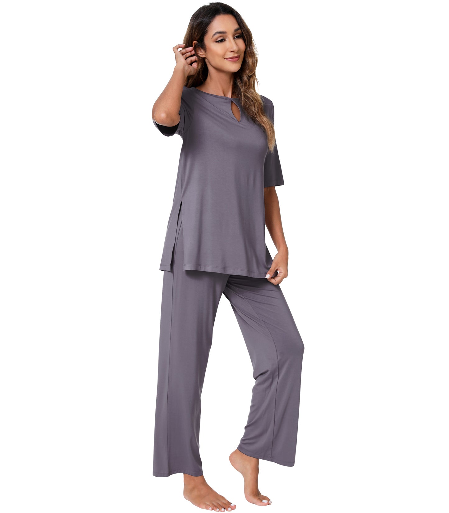 WiWi Bamboo Short Sleeve Sleepwear with Long Pants Pjs