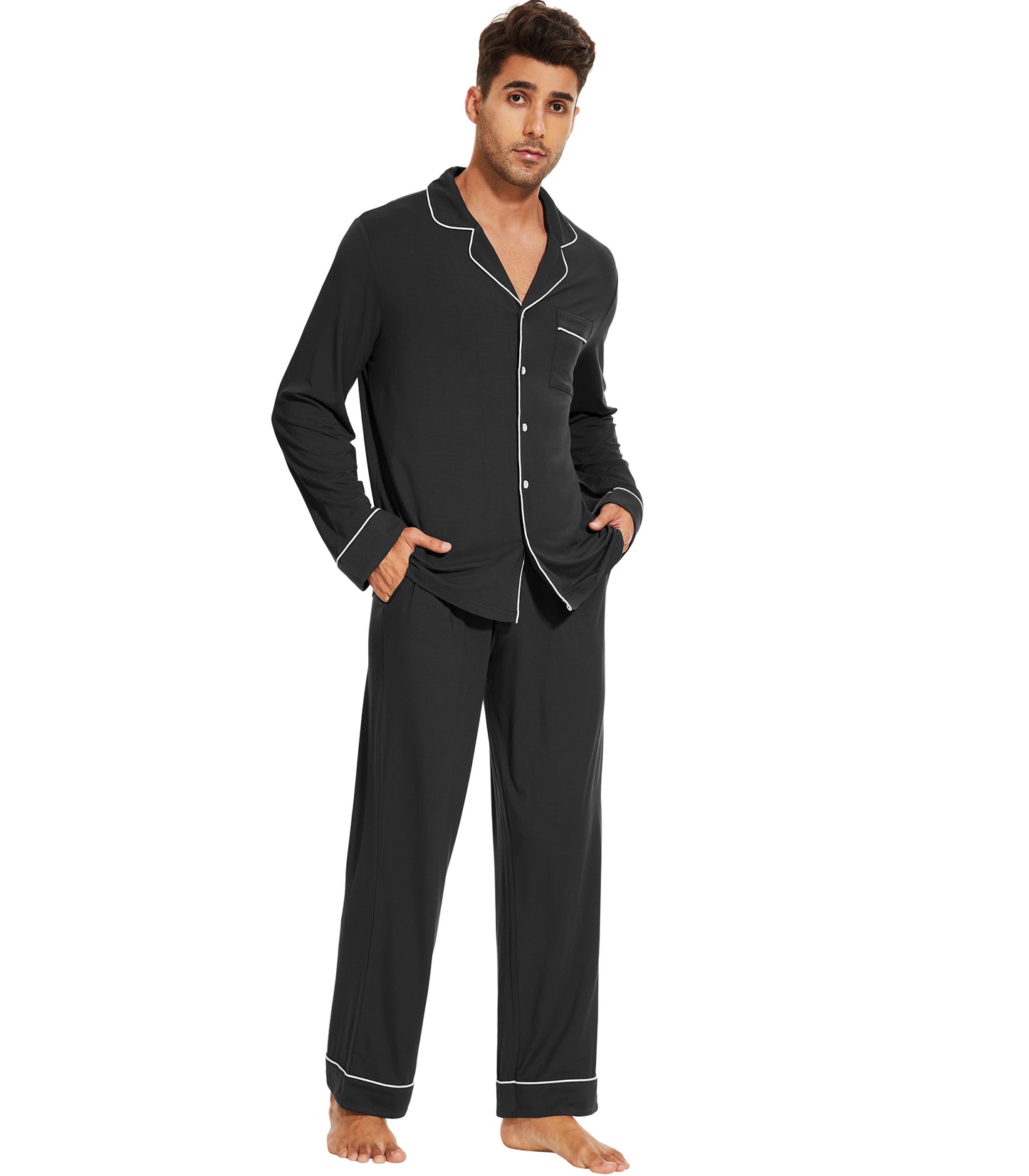 WiWi Bamboo Mens Pajamas Set Soft Button Down Cooling PJs with Pockets