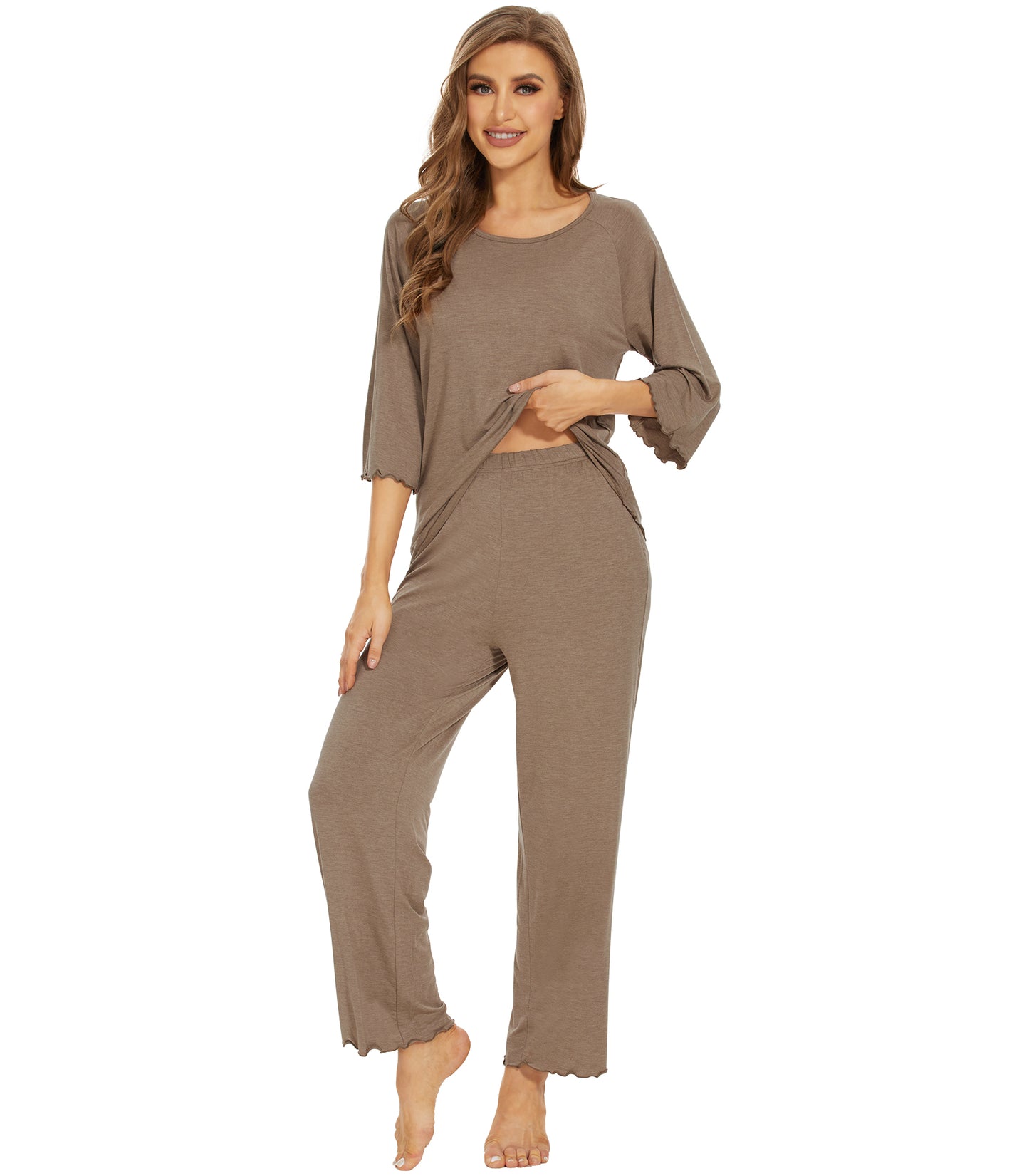 WiWi Bamboo Pajamas for Women Soft 3/4 Sleeve Sleepwear Casual Pj Set
