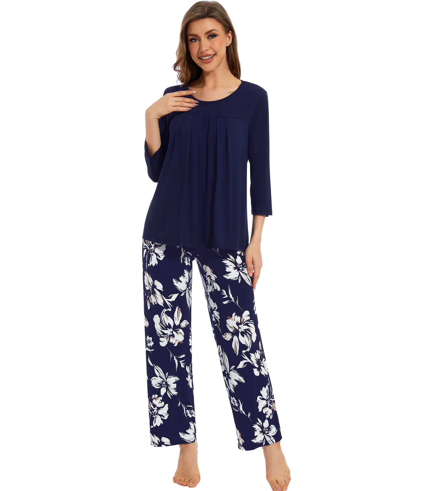 WiWi Women's Bamboo Pajamas Soft 3/4 Sleeve Pajama Sets 2 Pieces Pjs