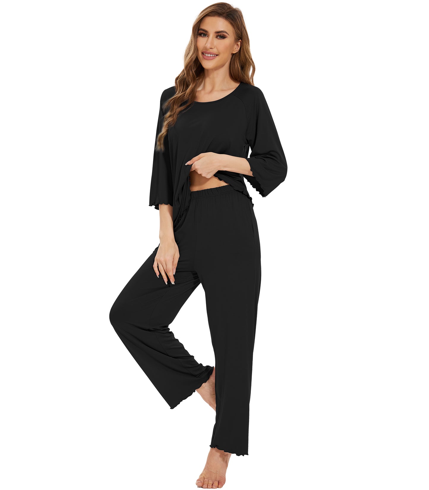 WiWi Bamboo Pajamas for Women Soft 3/4 Sleeve Sleepwear Casual Pj Set