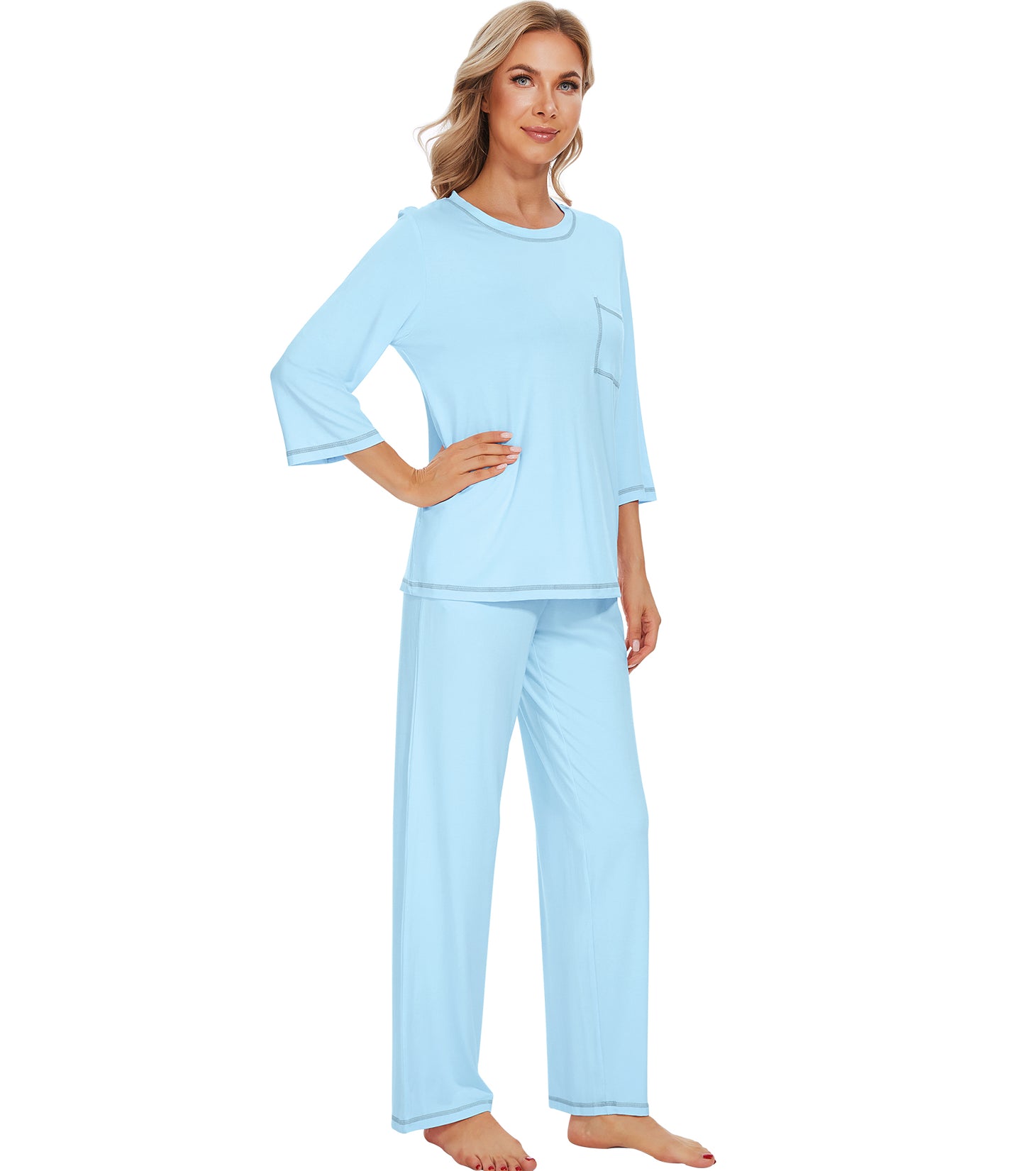WiWi Women's Bamboo Pajama Sets Soft Loose Comfy Top with Pants