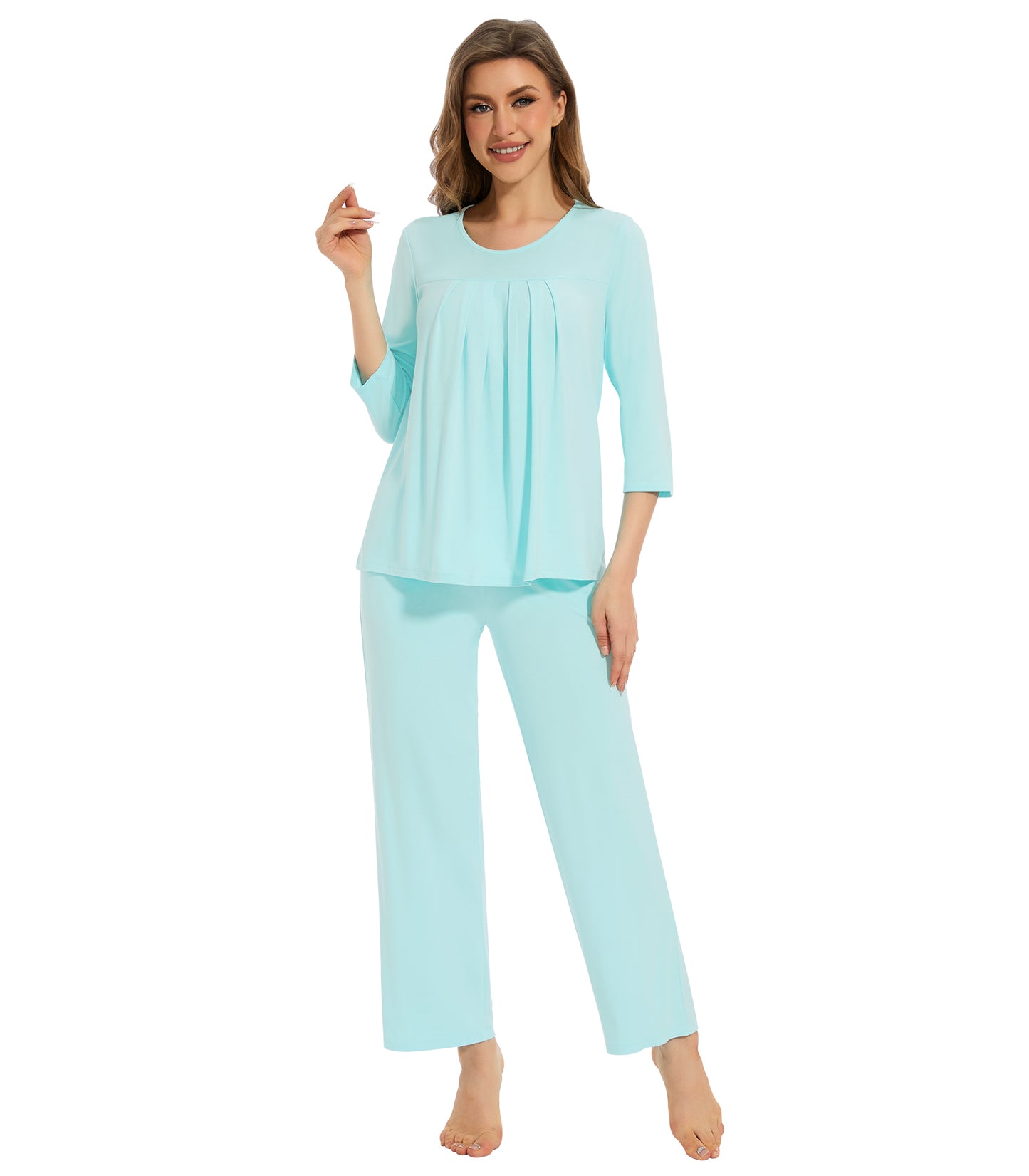 WiWi Women's Bamboo Pajamas Soft 3/4 Sleeve Pajama Sets 2 Pieces Pjs
