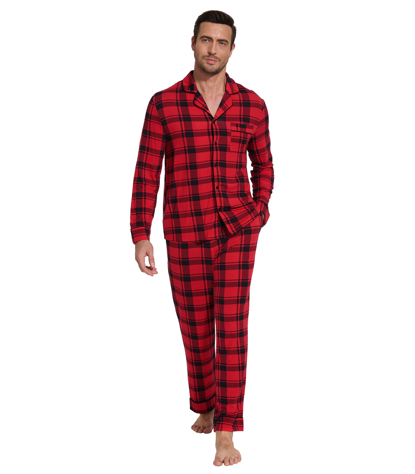 WiWi Bamboo Mens Pajamas Set Soft Button Down Cooling PJs with Pockets