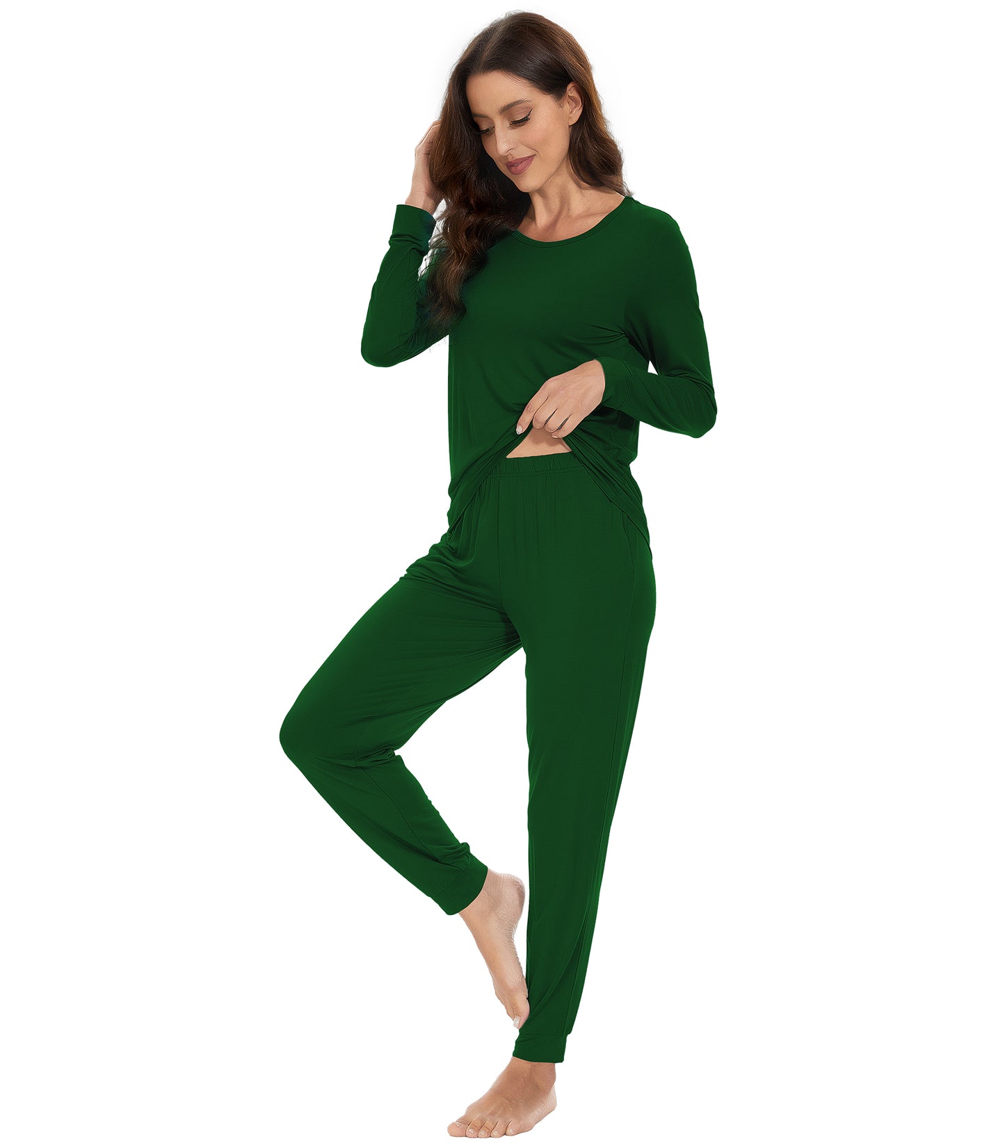 WiWi Women's Bamboo Pajama Sets Long Sleeves Top with Pants Loungewear Set