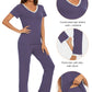 WiWi Bamboo Pajamas Set Soft Sleepwear Short Sleeve Top with Pant