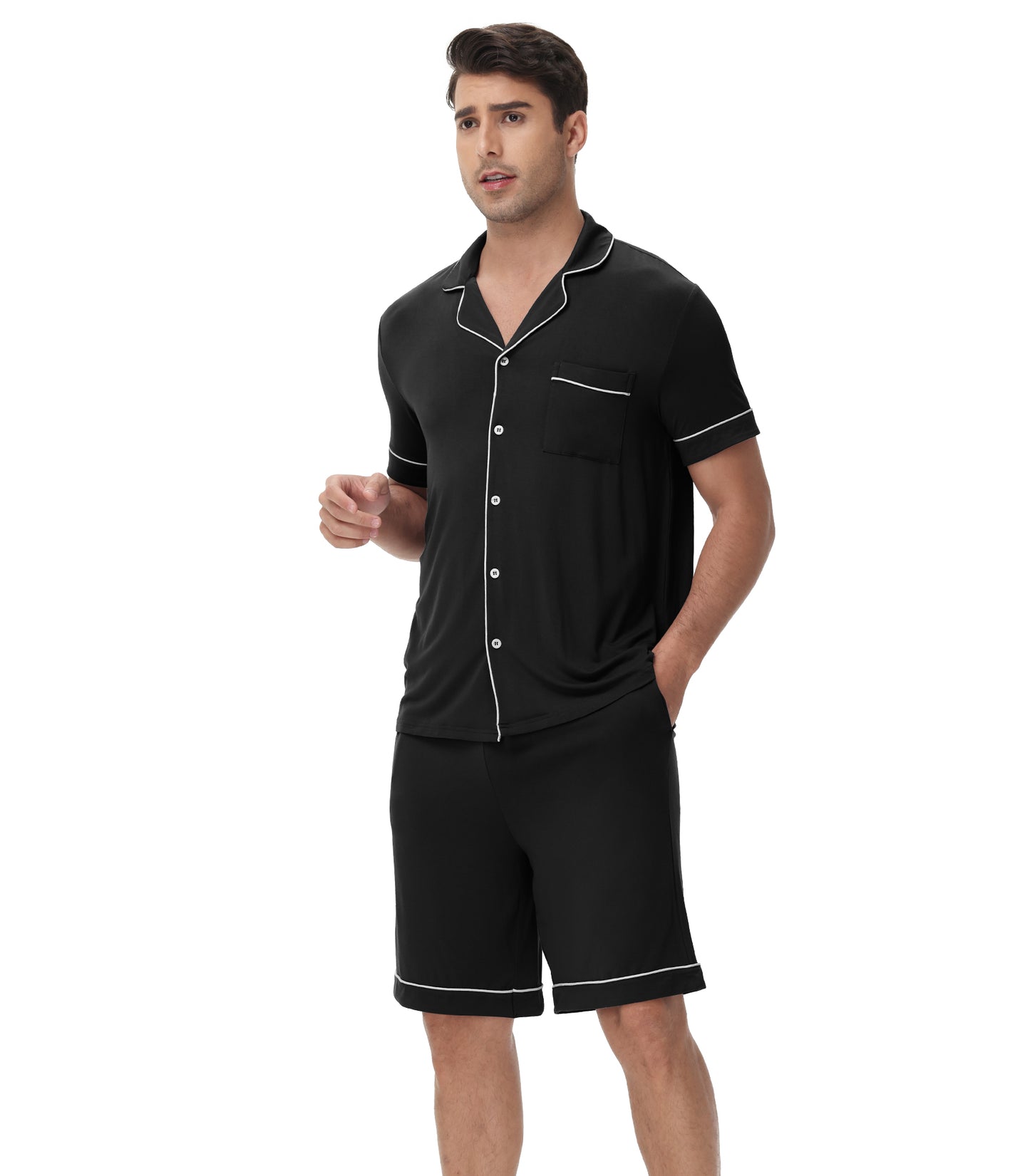 WiWi Loungewear Set for Men with Piping Notch Collar