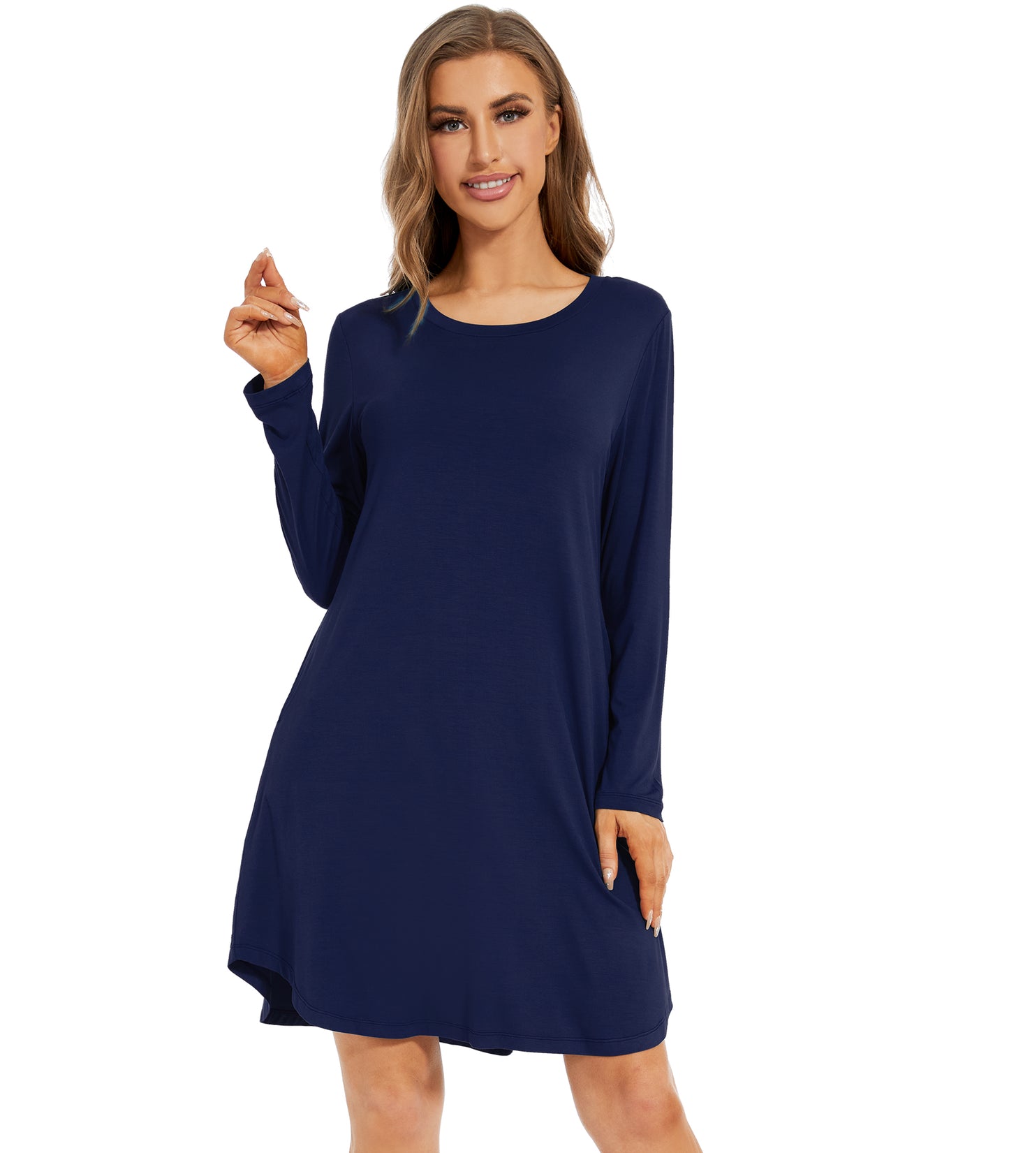 WiWi Scoop Neck Bamboo Nightgowns for Women Soft Long Sleeve Sleepwear