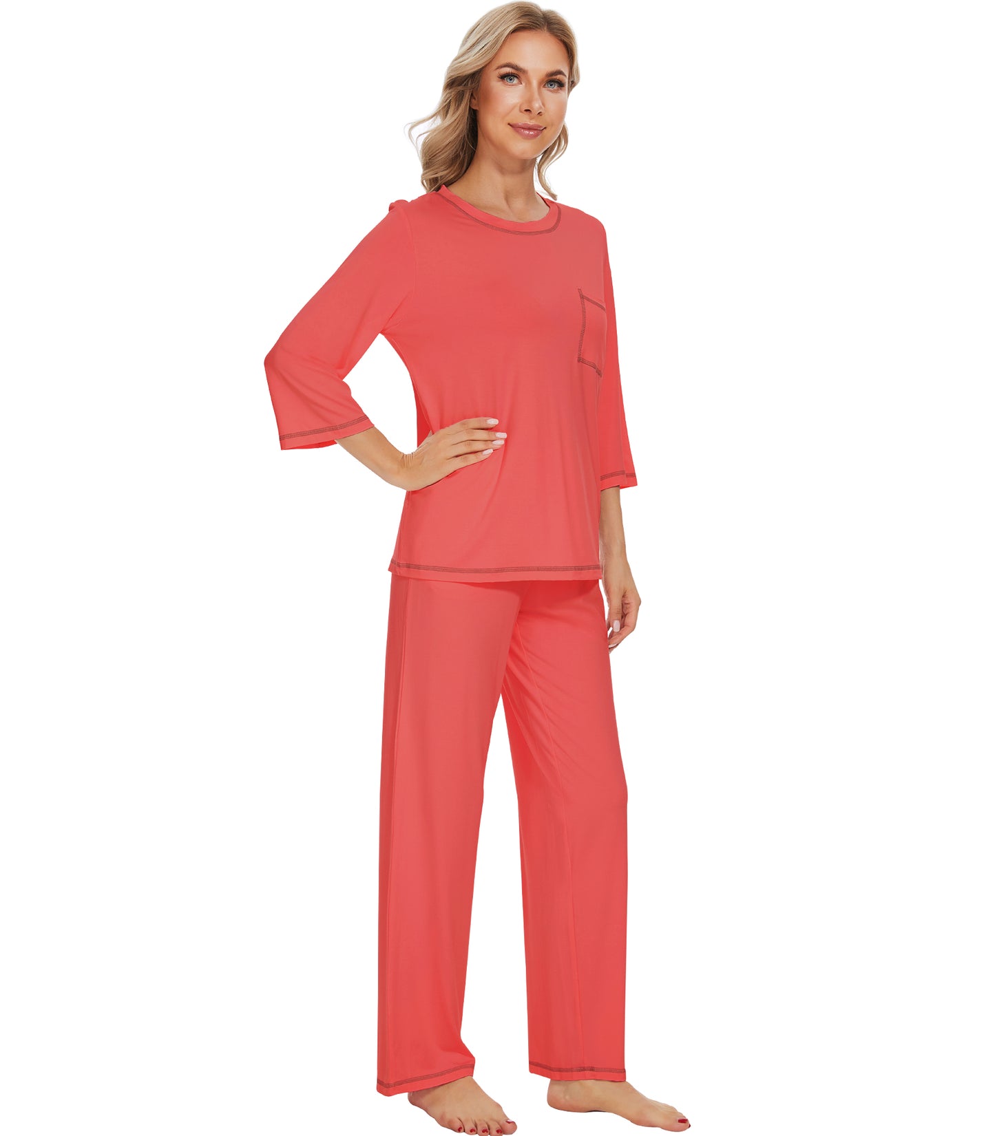 WiWi Women's Bamboo Pajama Sets Soft Loose Comfy Top with Pants