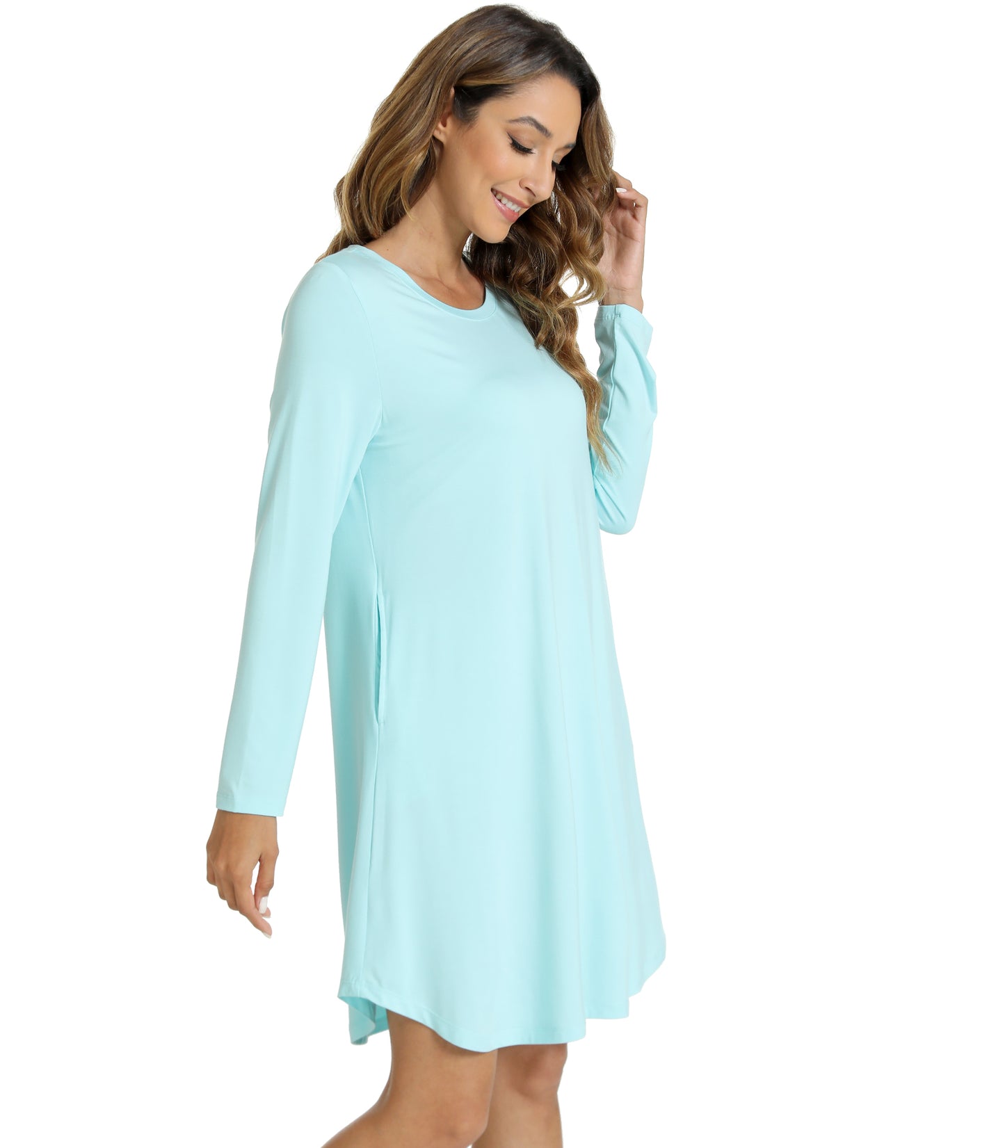 WiWi Scoop Neck Bamboo Nightgowns for Women Soft Long Sleeve Sleepwear