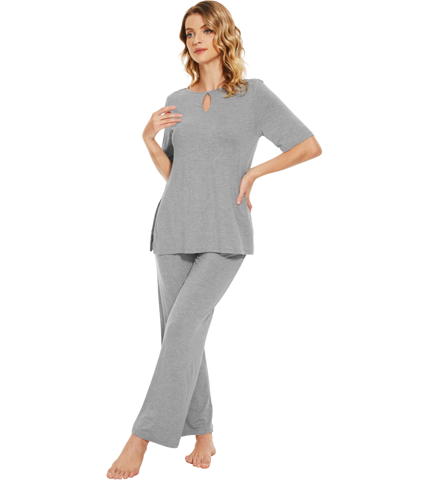 WiWi Bamboo Short Sleeve Sleepwear with Long Pants Pjs