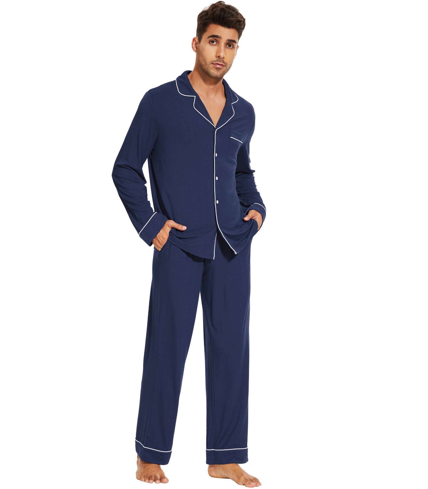 WiWi Bamboo Mens Pajamas Set Soft Button Down Cooling PJs with Pockets