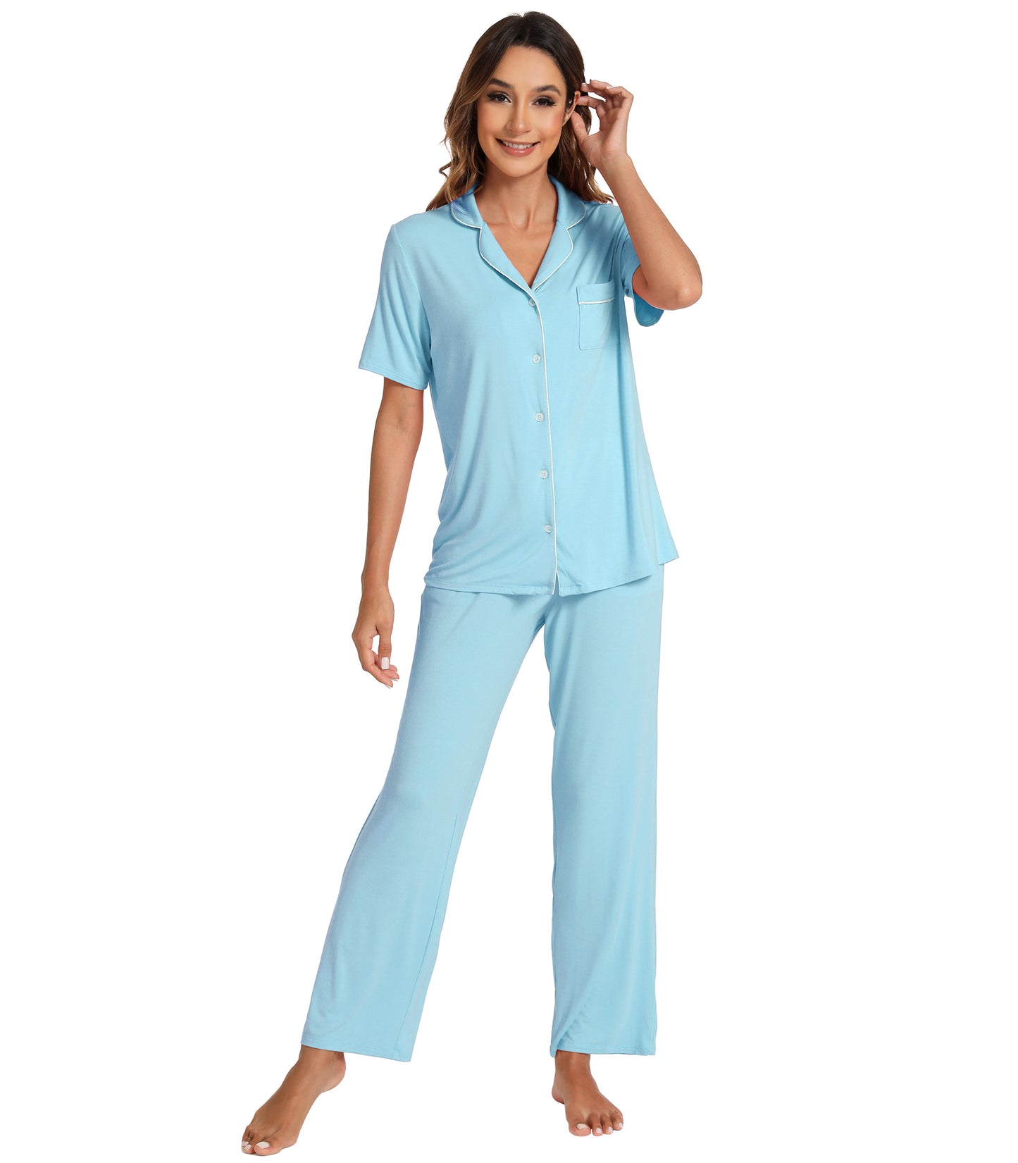 WiWi Womens Pajamas Set Soft Button Down Sleepwear