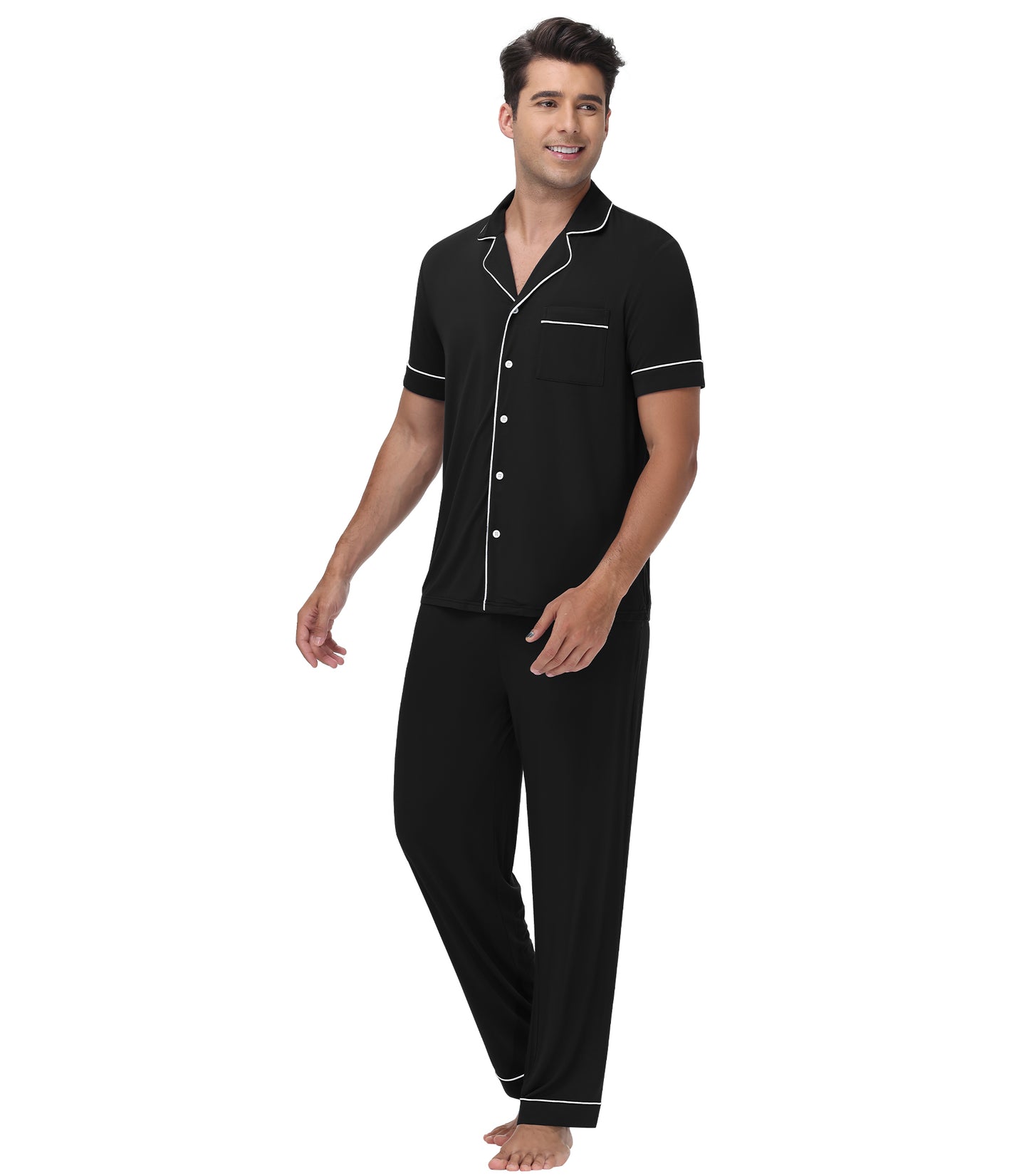 WiWi Men's Pajama Set Button Down Classic Notch Collar Loungewear