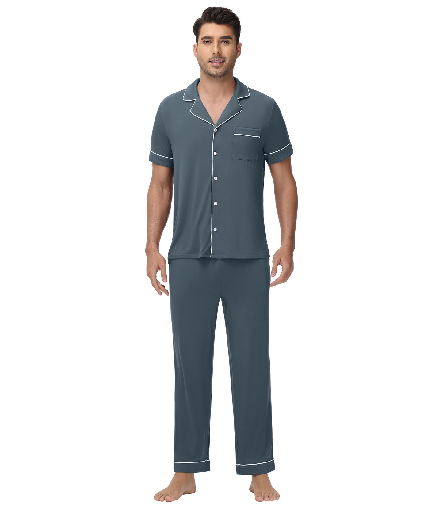 WiWi Men's Pajama Set Button Down Classic Notch Collar Loungewear