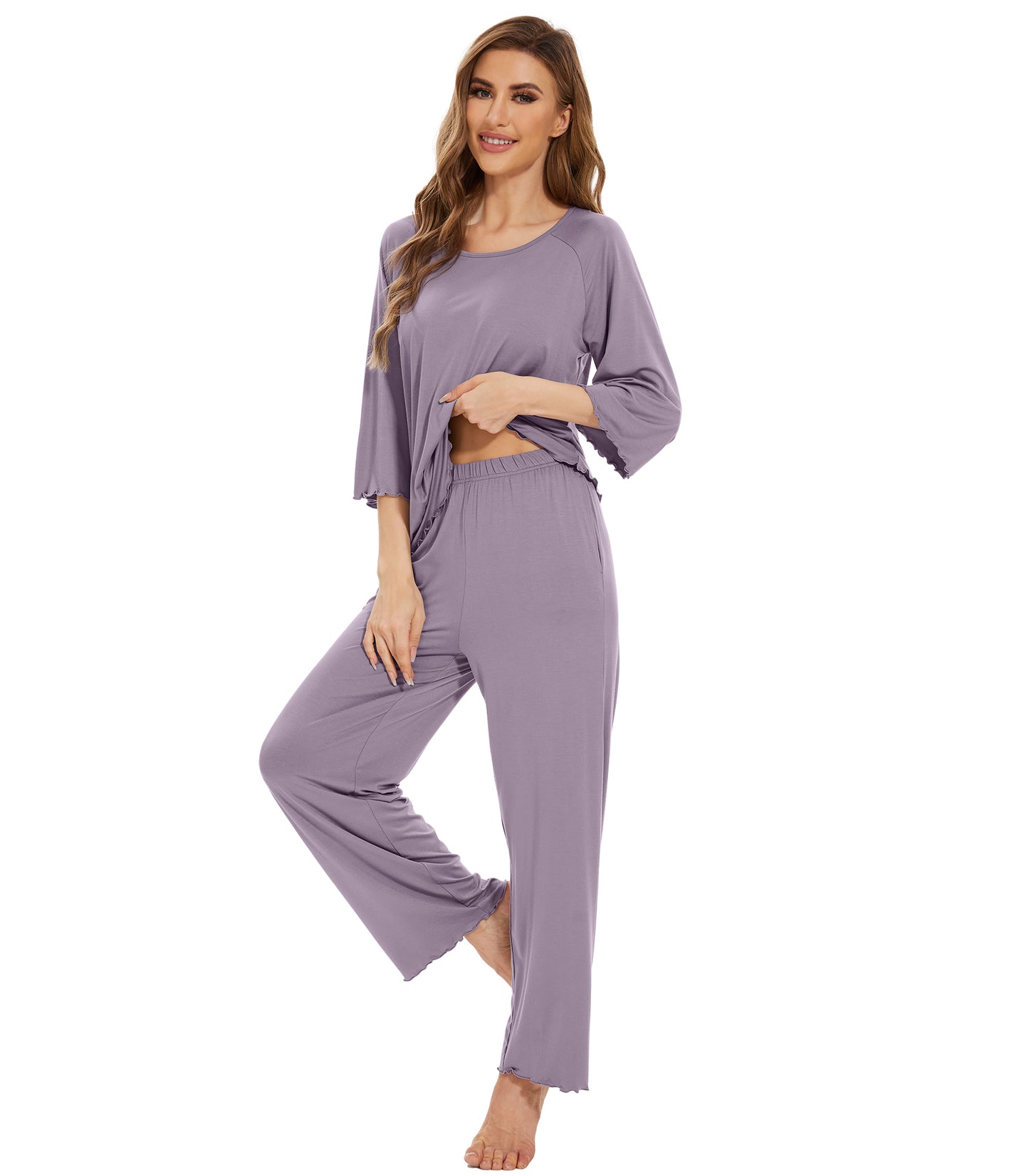 WiWi Bamboo Pajamas for Women Soft 3/4 Sleeve Sleepwear Casual Pj Set