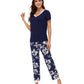 WiWi Bamboo Pajamas Set Soft Sleepwear Short Sleeve Top with Pant
