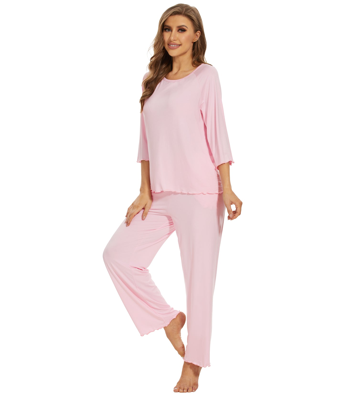 WiWi Bamboo Pajamas for Women Soft 3/4 Sleeve Sleepwear Casual Pj Set