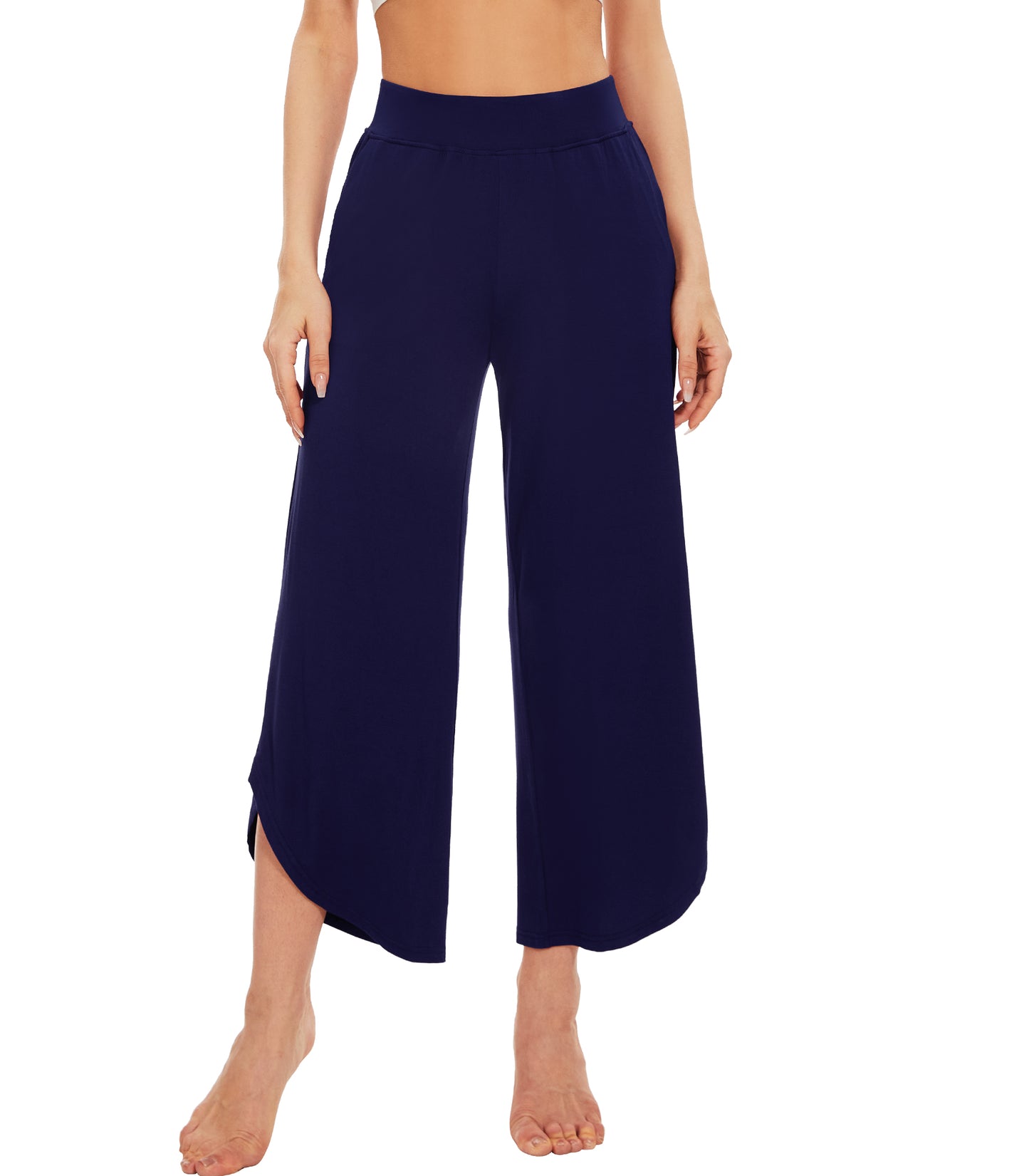 WiWi Women's Bamboo Viscose Wide Leg Capri Pajama Bottoms