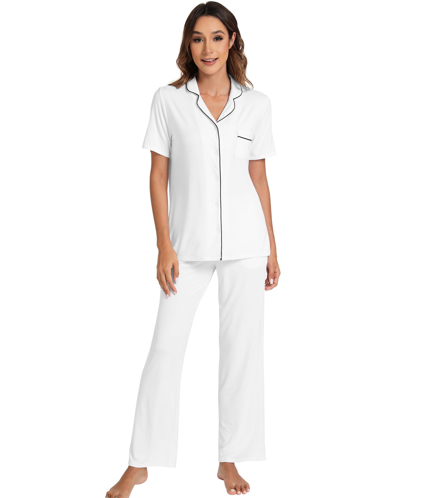 WiWi Womens Pajamas Set Soft Button Down Sleepwear