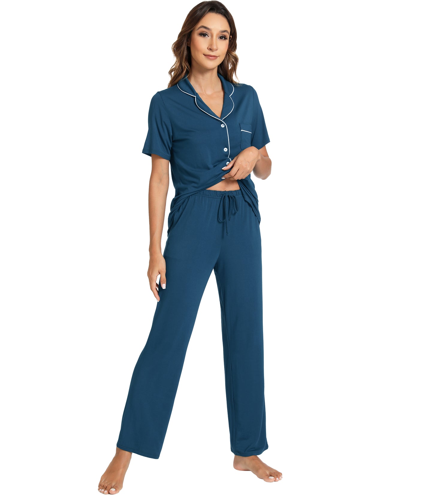 WiWi Womens Pajamas Set Soft Button Down Sleepwear