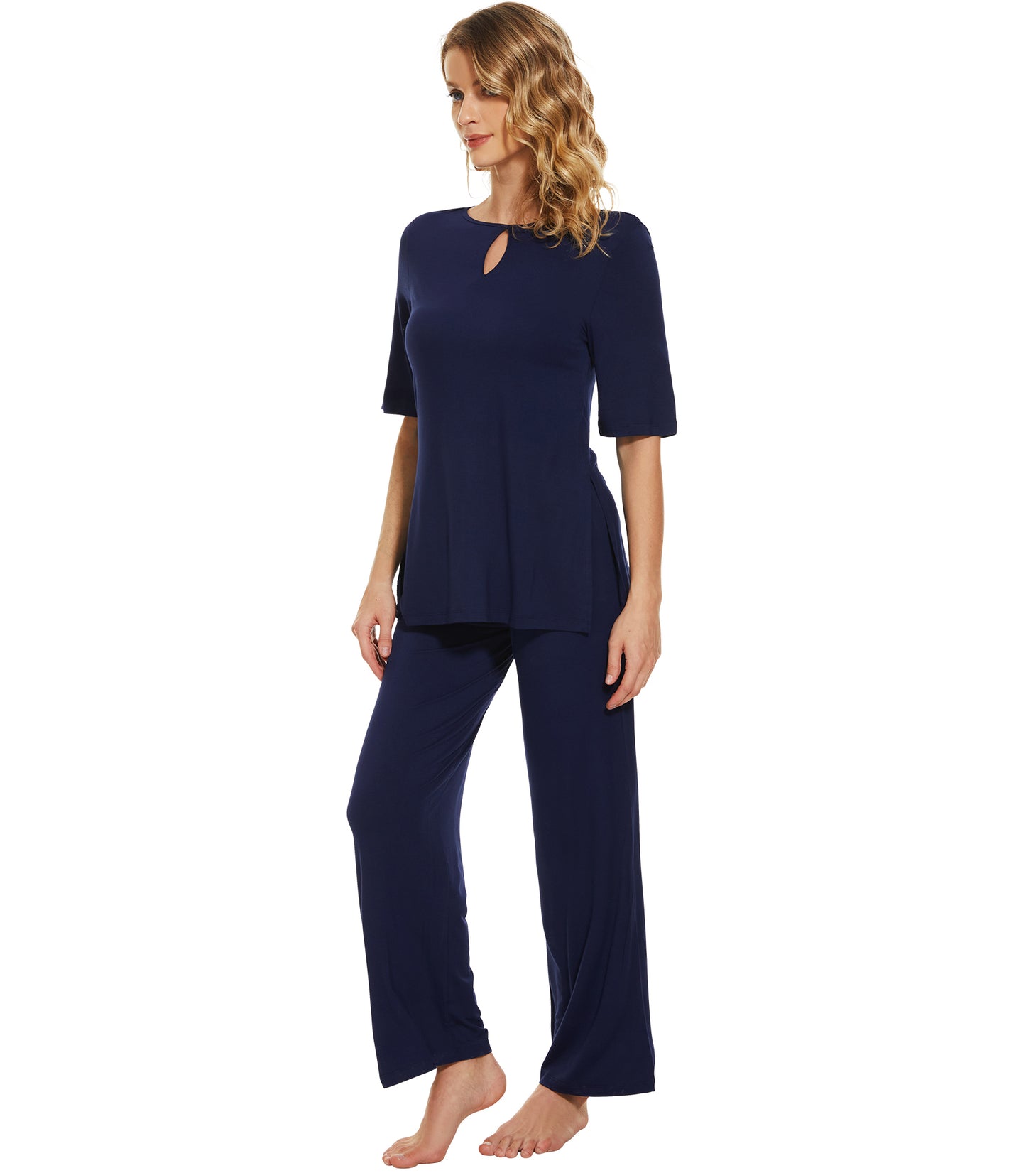 WiWi Bamboo Short Sleeve Sleepwear with Long Pants Pjs