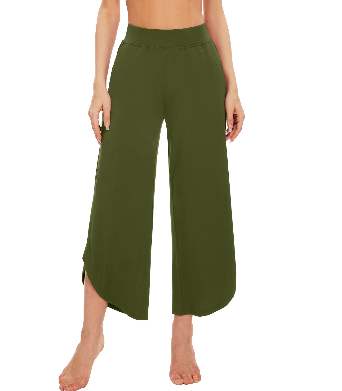 WiWi Women's Bamboo Viscose Wide Leg Capri Pajama Bottoms