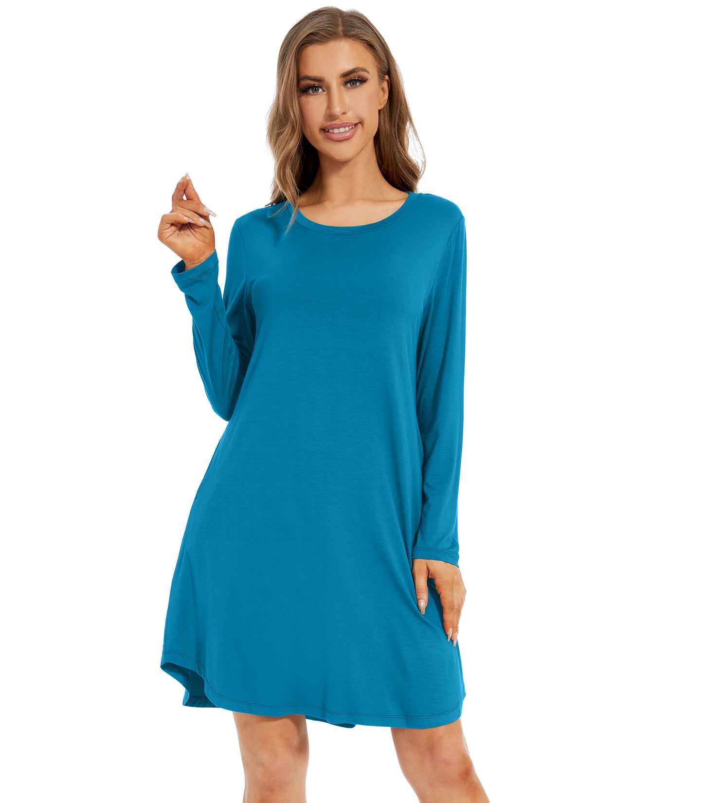 WiWi Scoop Neck Bamboo Nightgowns for Women Soft Long Sleeve Sleepwear