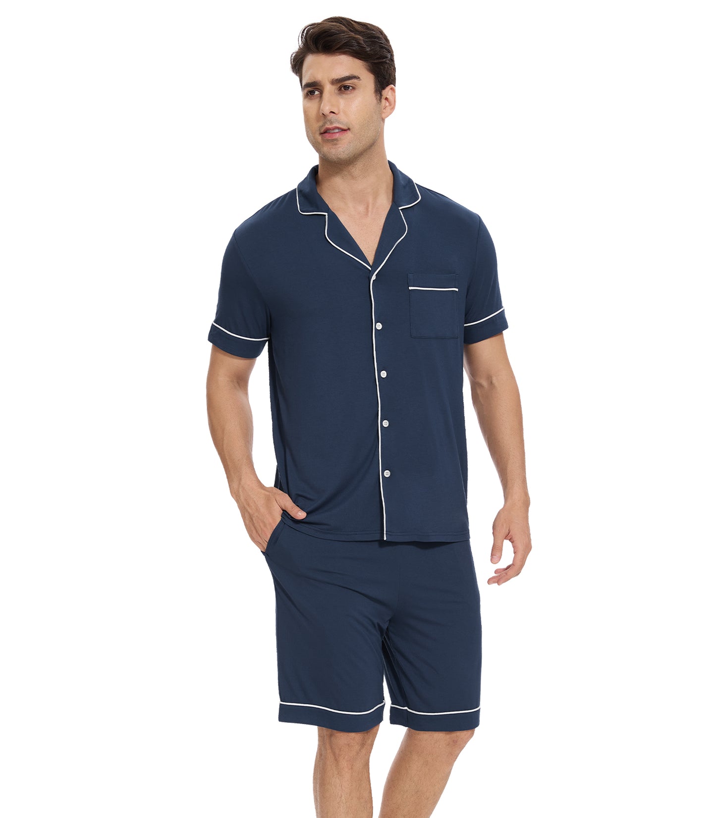 WiWi Loungewear Set for Men with Piping Notch Collar