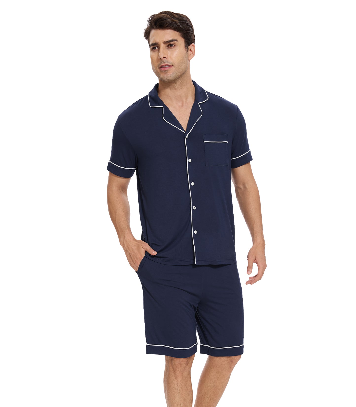 WiWi Loungewear Set for Men with Piping Notch Collar
