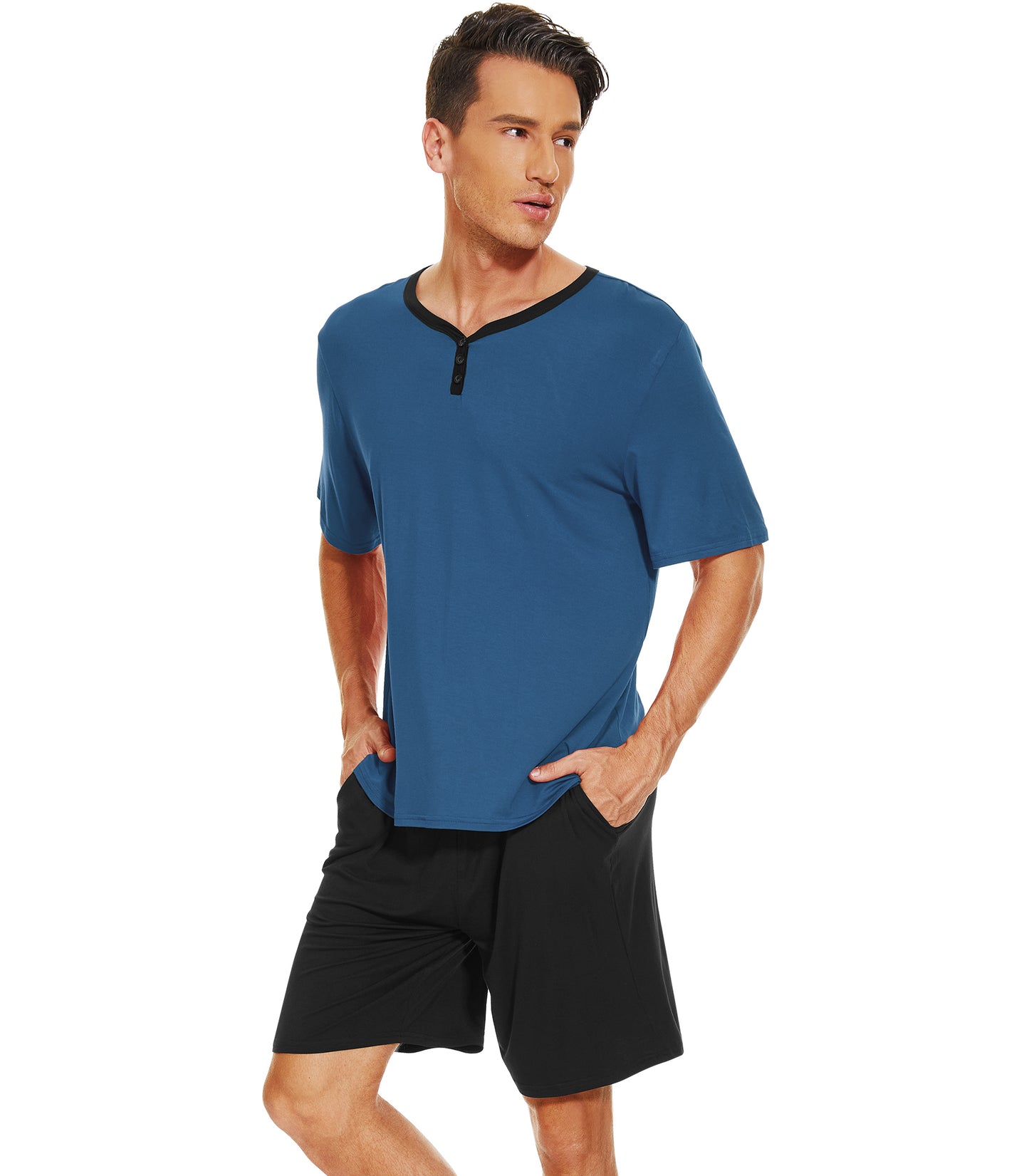 WiWi Men's Bamboo Pajama Sets Short Sleeve Tops and Shorts