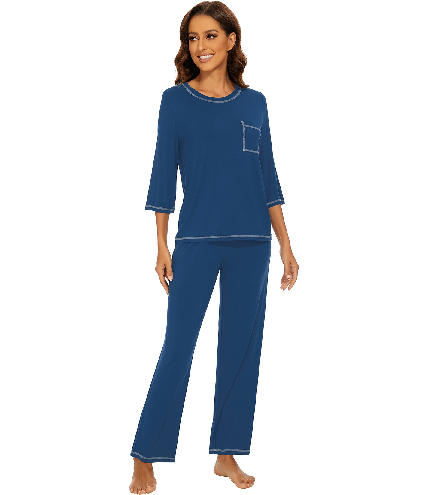 WiWi Women's Bamboo Pajama Sets Soft Loose Comfy Top with Pants