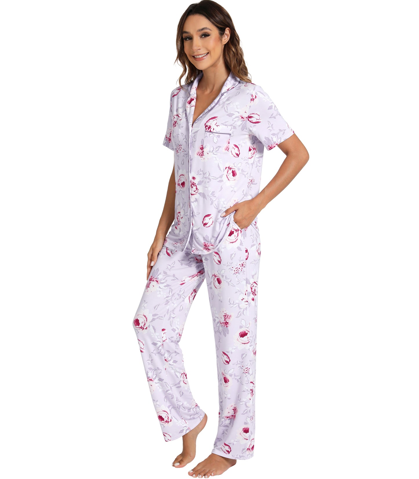 WiWi Womens Pajamas Set Soft Button Down Sleepwear