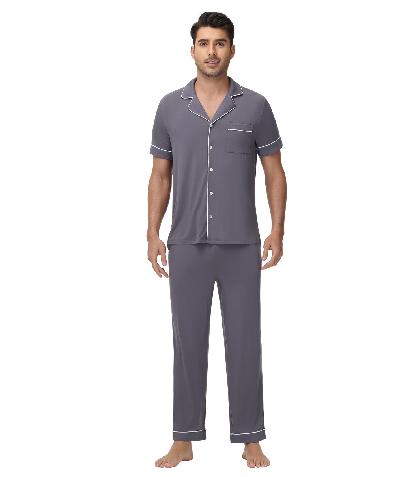 WiWi Men's Pajama Set Button Down Classic Notch Collar Loungewear