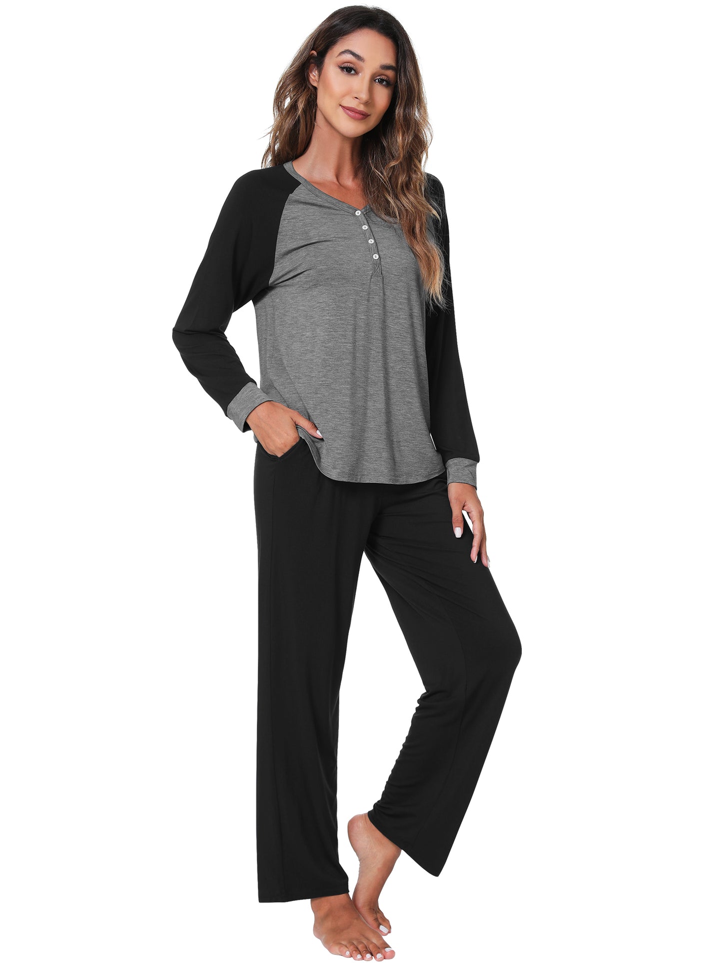 WiWi Womens Bamboo Long Sleeve Pajama Set