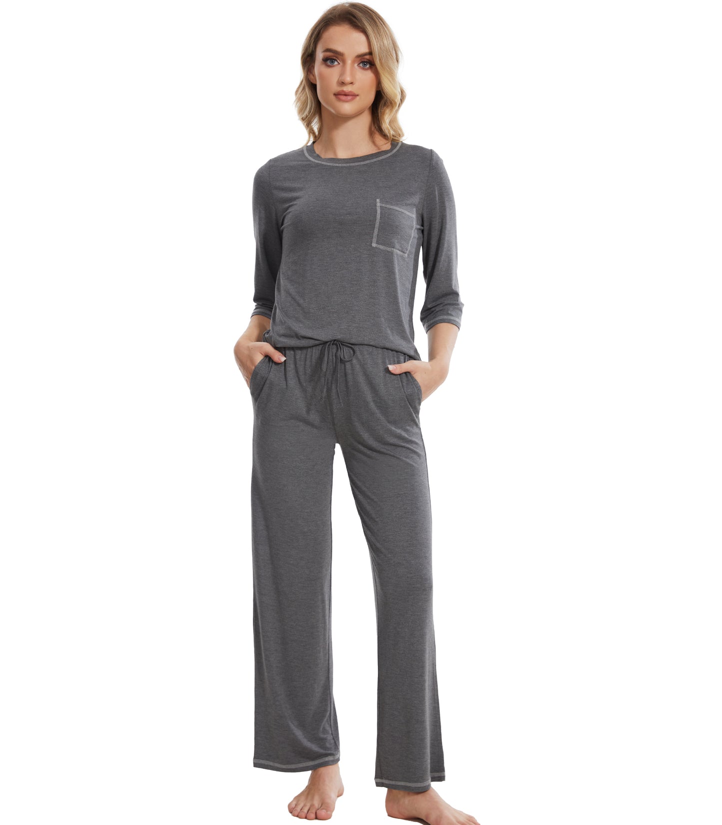 WiWi Women's Bamboo Pajama Sets Soft Loose Comfy Top with Pants