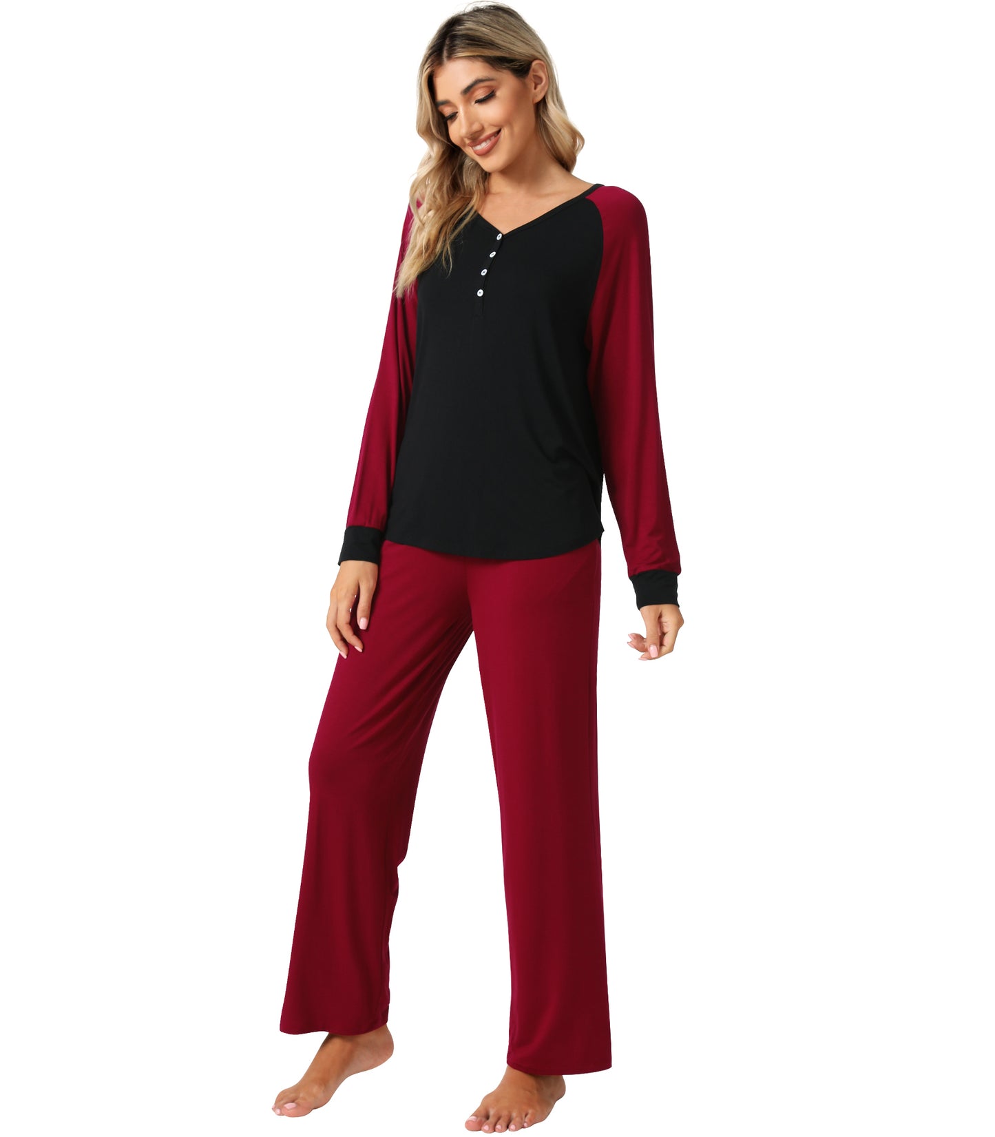 WiWi Womens Bamboo Long Sleeve Pajama Set