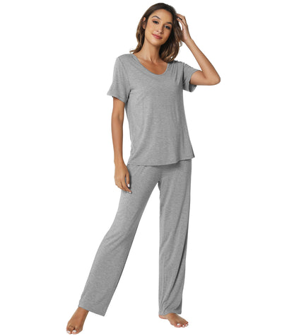WiWi Soft Short Sleeve Bamboo Pajamas Set for Women