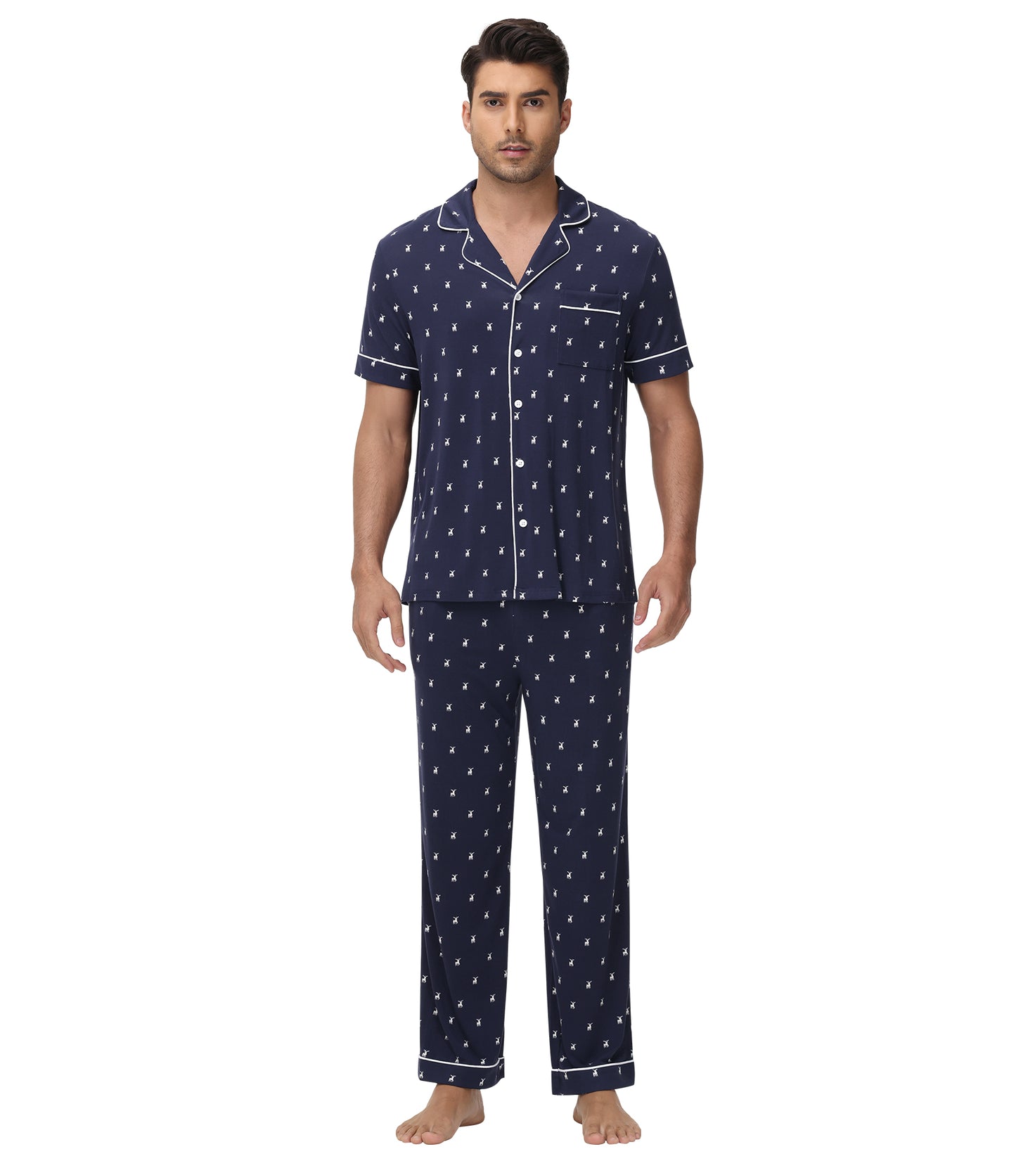 WiWi Men's Pajama Set Button Down Classic Notch Collar Loungewear
