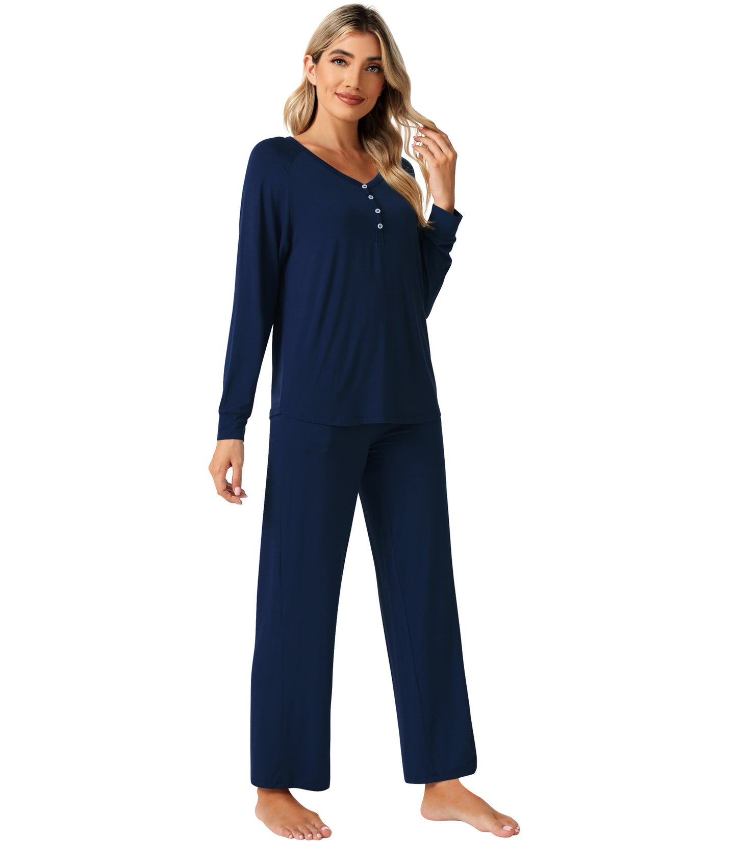 WiWi Womens Bamboo Long Sleeve Pajama Set