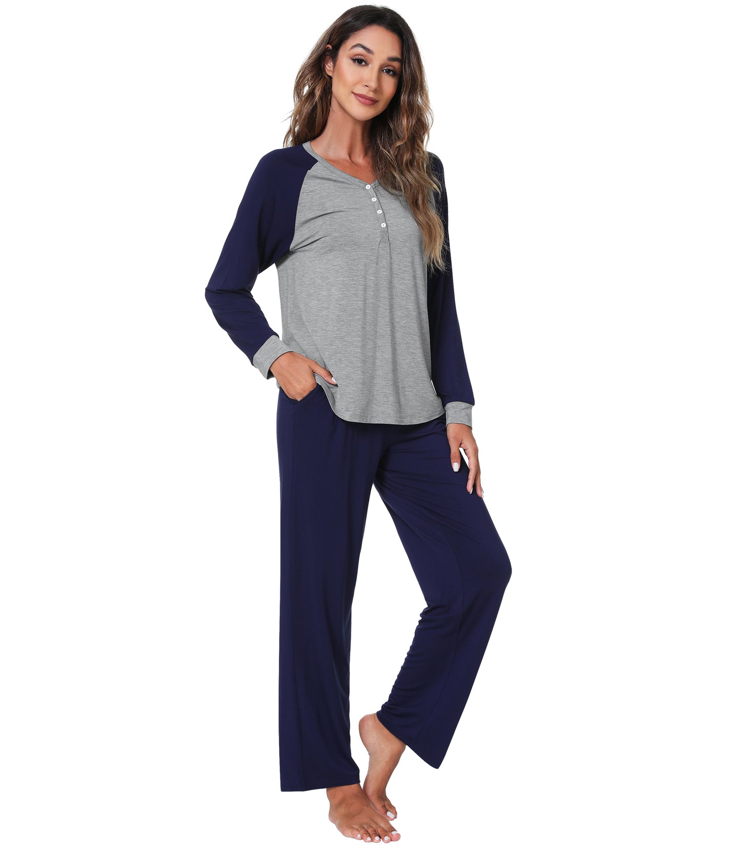 WiWi Womens Bamboo Long Sleeve Pajama Set