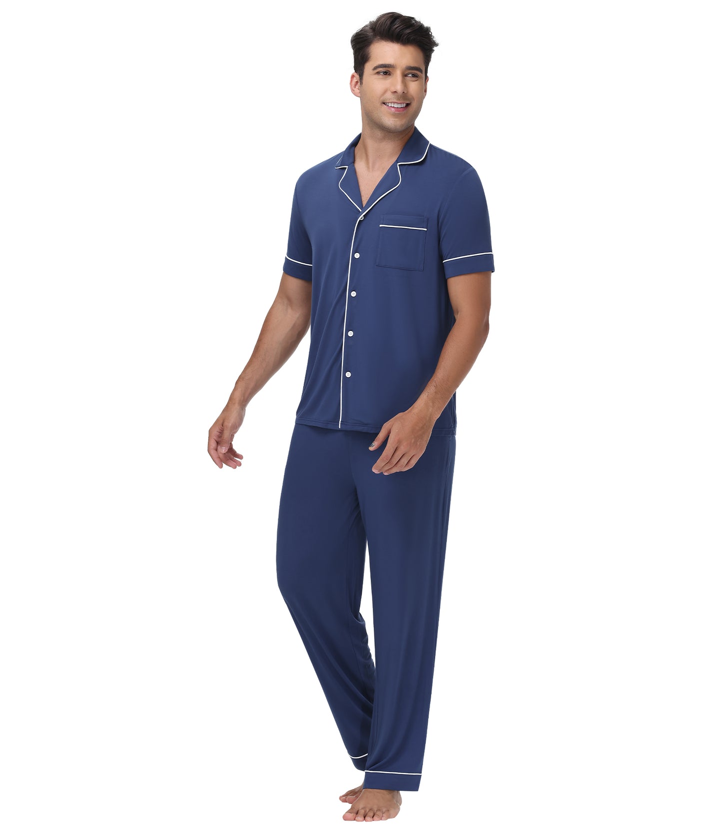 WiWi Men's Pajama Set Button Down Classic Notch Collar Loungewear