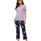 WiWi Bamboo Pajamas Set Soft Sleepwear Short Sleeve Top with Pant