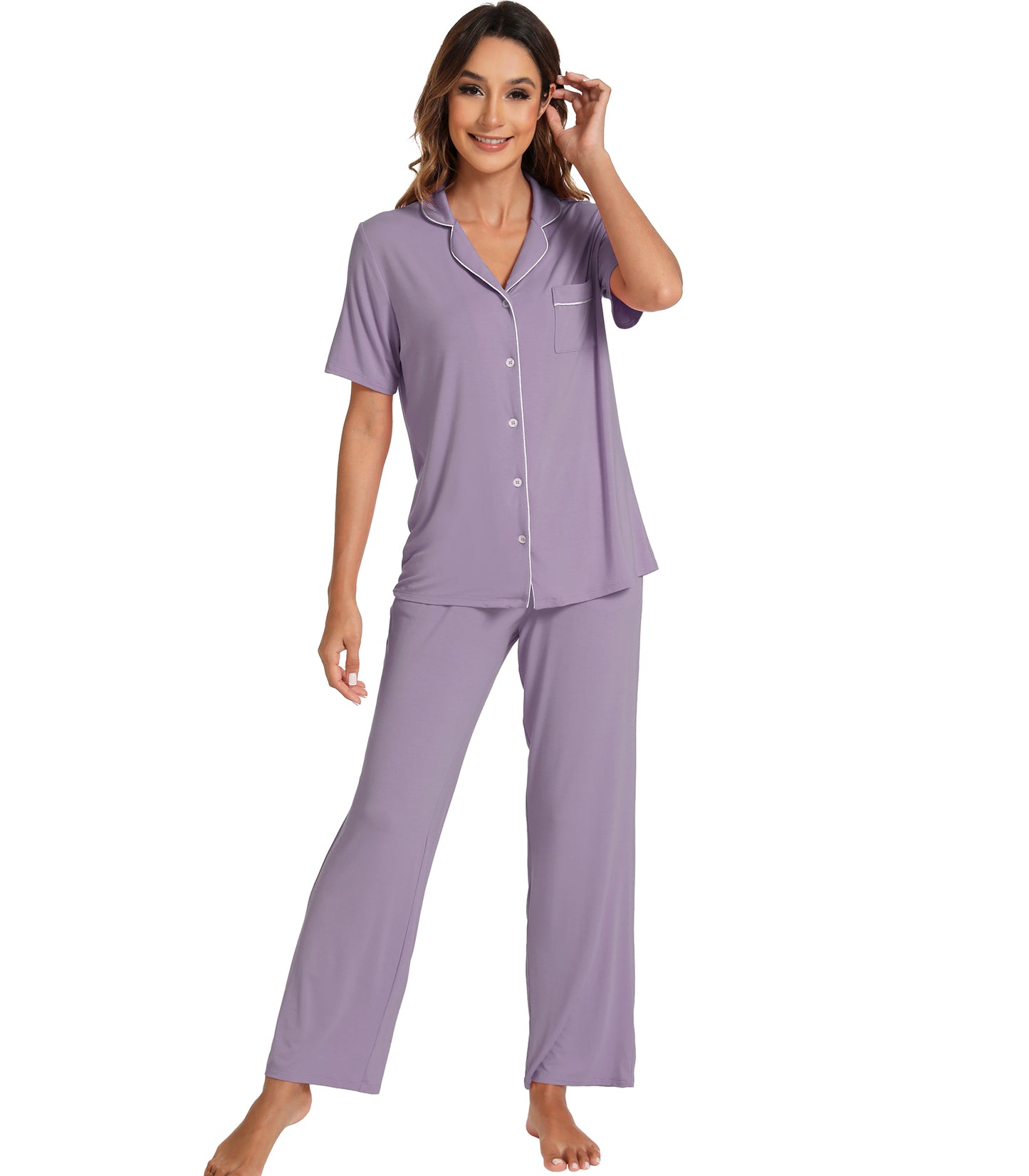WiWi Womens Pajamas Set Soft Button Down Sleepwear