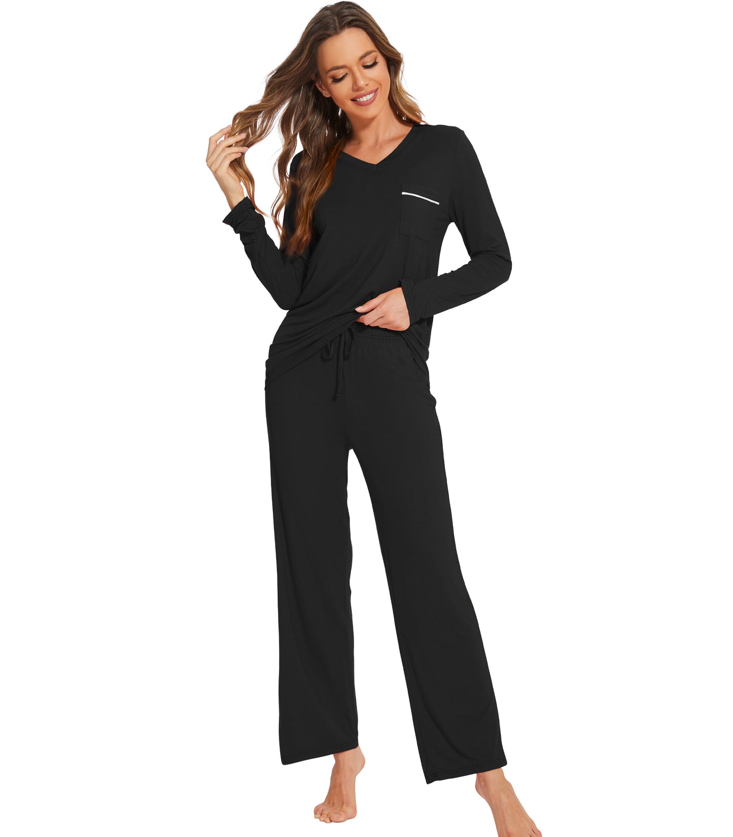 WiWi Bamboo Pajamas Set for Women Long Sleeve Sleepwear Comfy Tops wit –  Kreative World Online