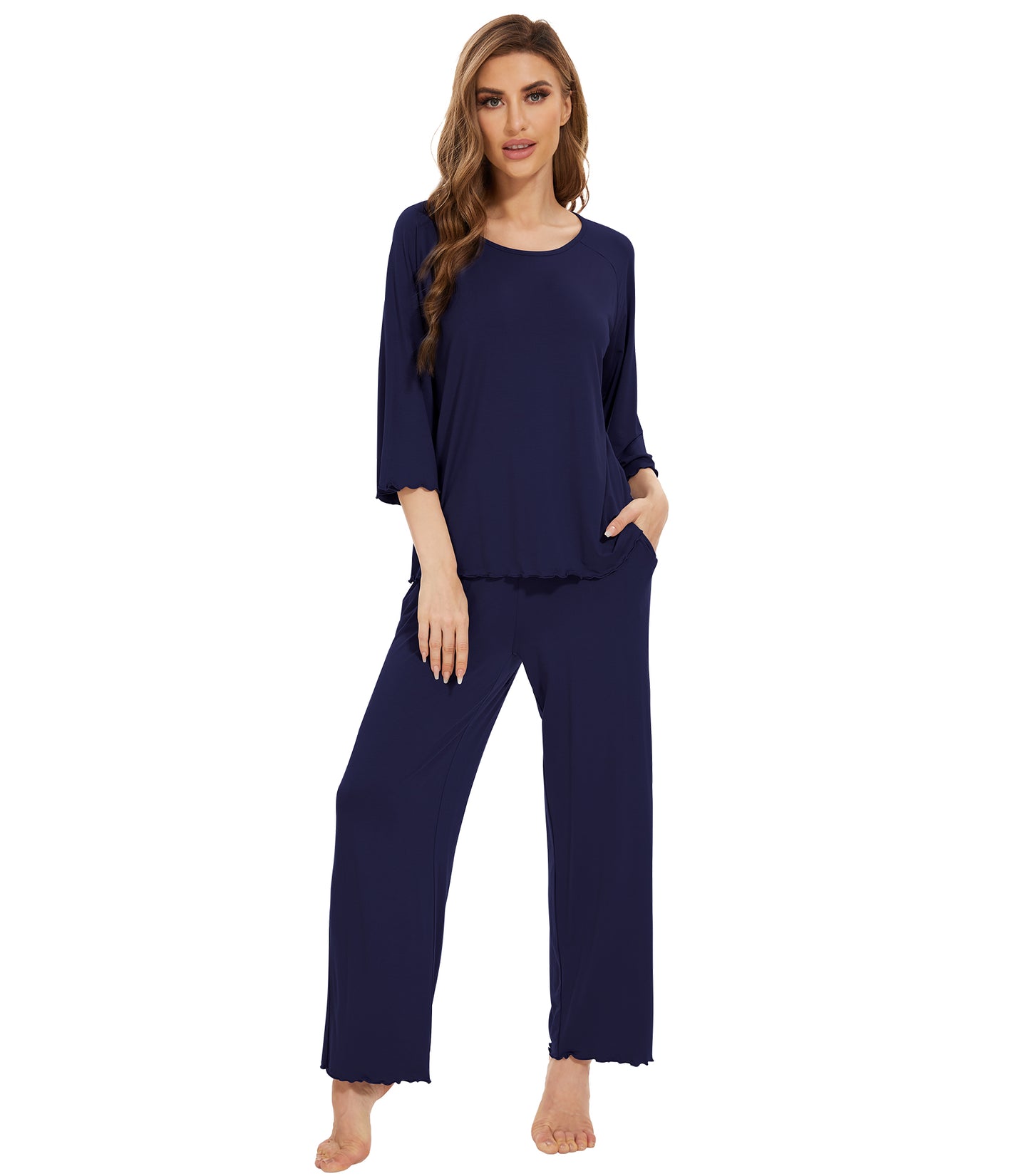 WiWi Bamboo Pajamas for Women Soft 3/4 Sleeve Sleepwear Casual Pj Set