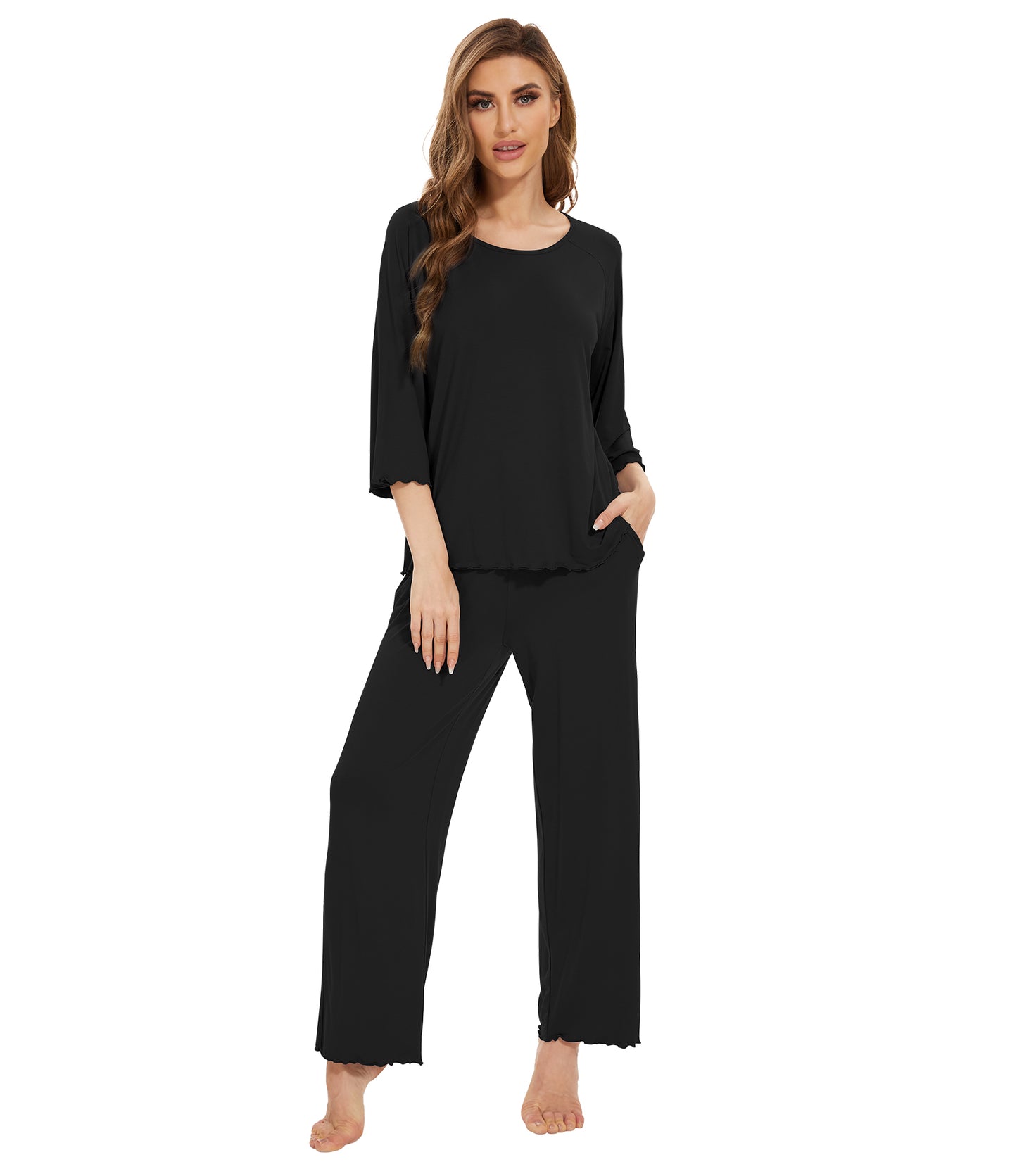 WiWi Bamboo Pajamas for Women Soft 3/4 Sleeve Sleepwear Casual Pj Set