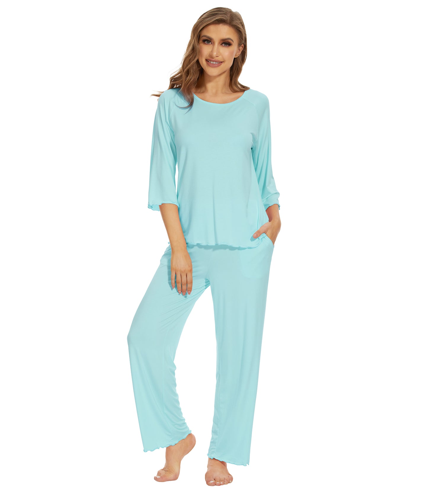 WiWi Bamboo Pajamas for Women Soft 3/4 Sleeve Sleepwear Casual Pj Set